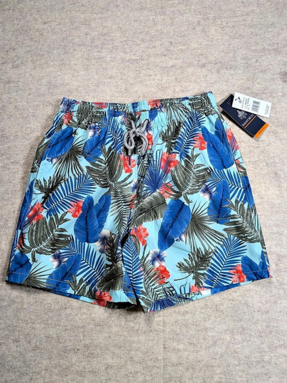Rainforest Floral Swim Trunks Blue & Red Size Small NWT